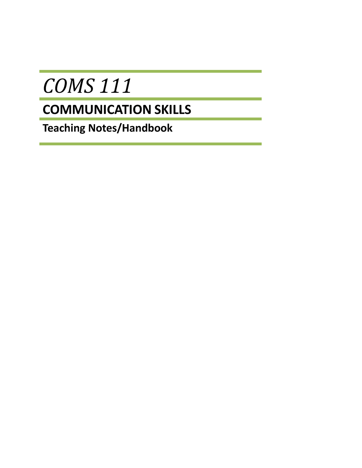 NEW COMS 111 Lecture Notes (1)-1 Introduction To Communication Skills ...