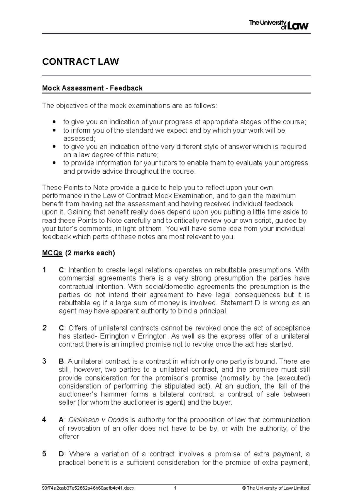 2223 Cont Ce02 Mock Exam Sample Answer - CONTRACT LAW Mock Assessment ...