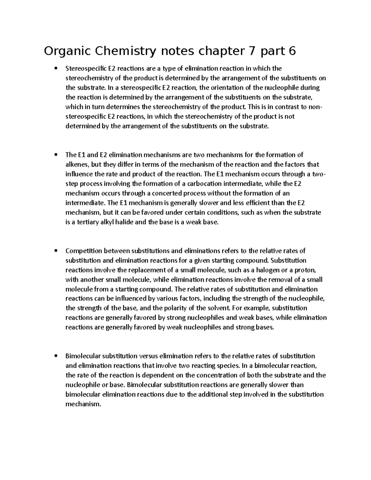 Organic Chemistry notes chapter 7 part 6 In a stereospecific E2