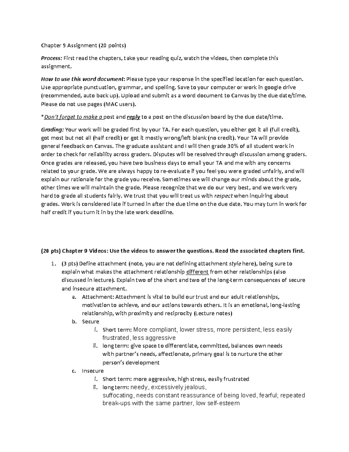 Chapter 9 Assignment - Chapter 9 Assignment (20 points) Process: First ...