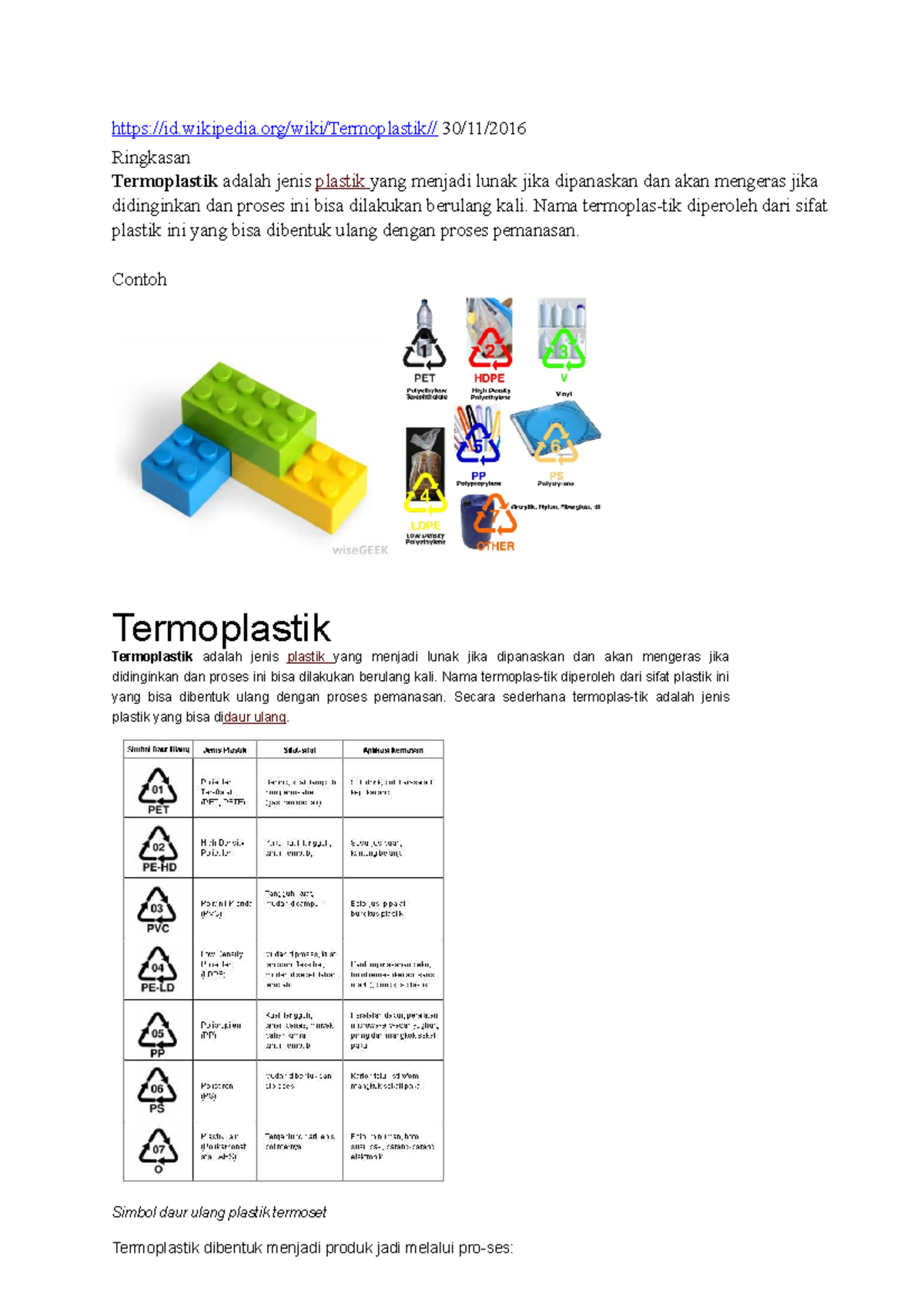 Termoplastik - id.wikipedia/wiki/Termoplastik// 30/11/ Ringkasan ...