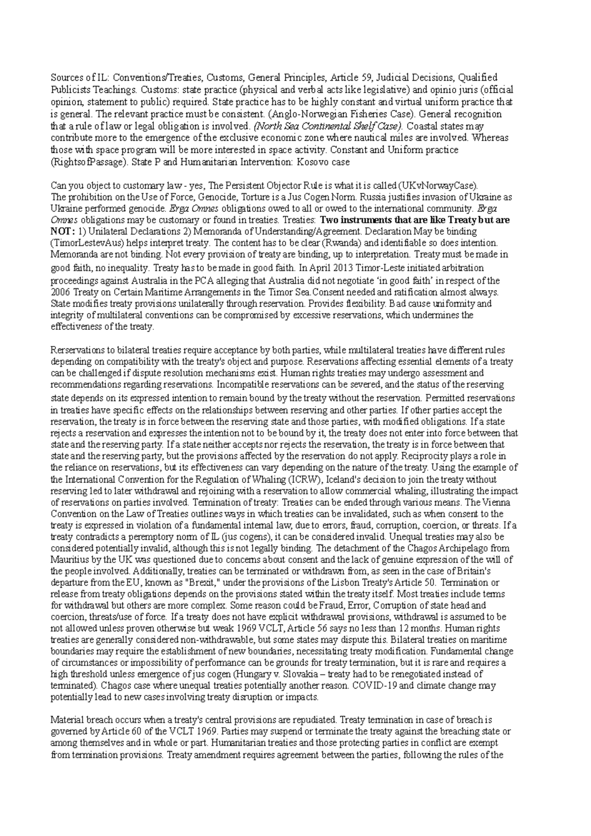 ILExamnotes - Sources of IL: Conventions/Treaties, Customs, General ...