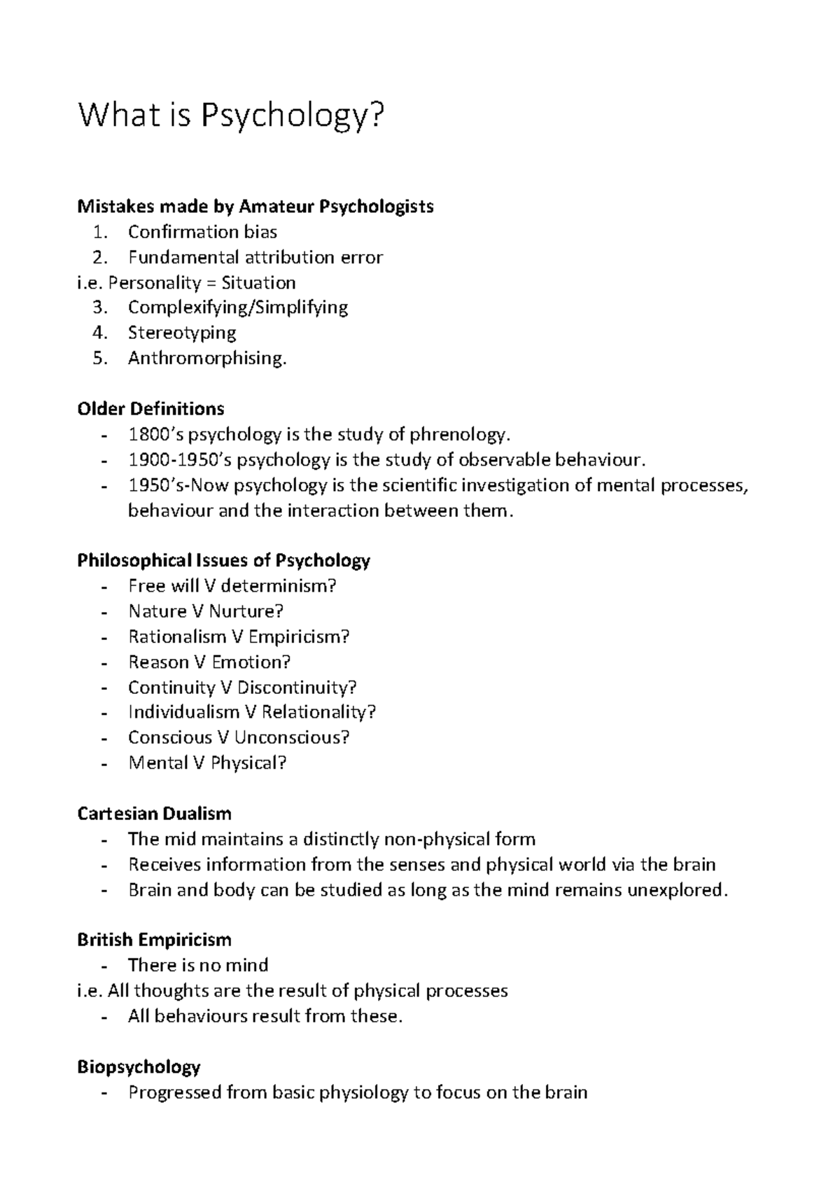 What is Psychology - Lecture notes 1 - What is Psychology? Mistakes ...