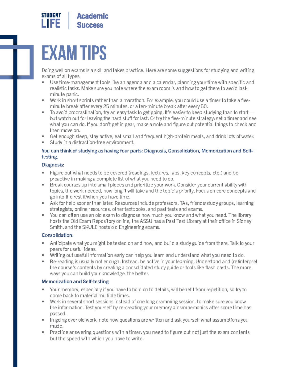 ASC Exam tips - Yes - EXAM TIPS Doing well on exams is a skill and ...