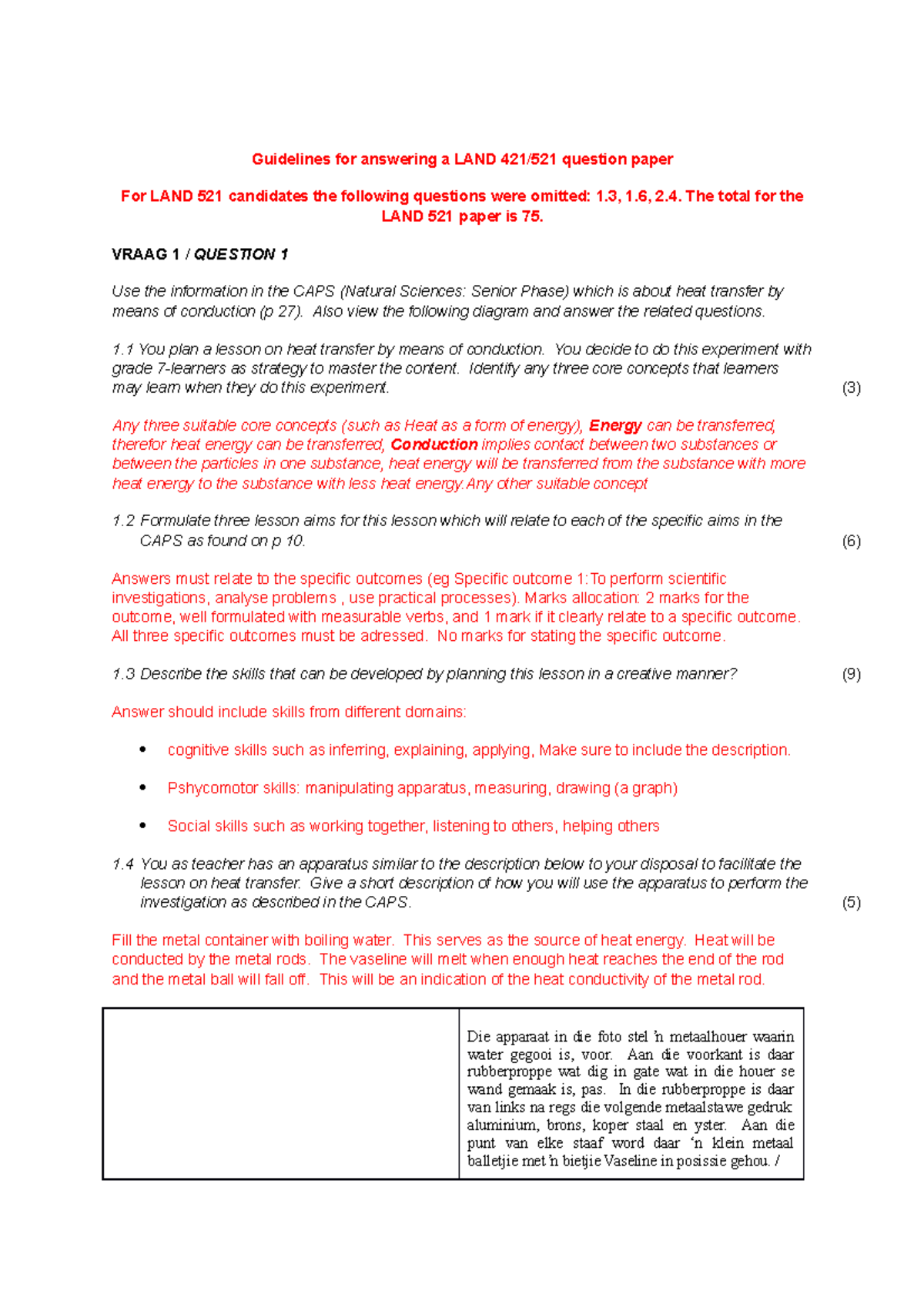 Sample/practice exam 2015, questions - Guidelines for answering a LAND ...