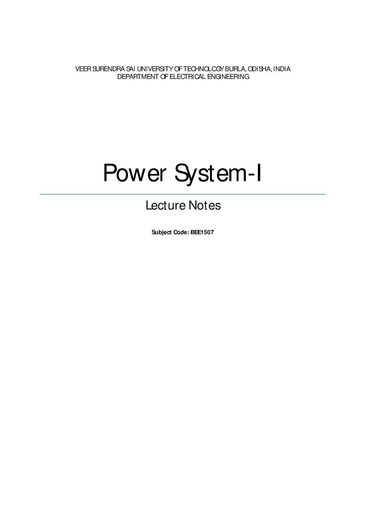 Power Systems - Study Notes - VEER SURENDRA SAI UNIVERSITY OF ...