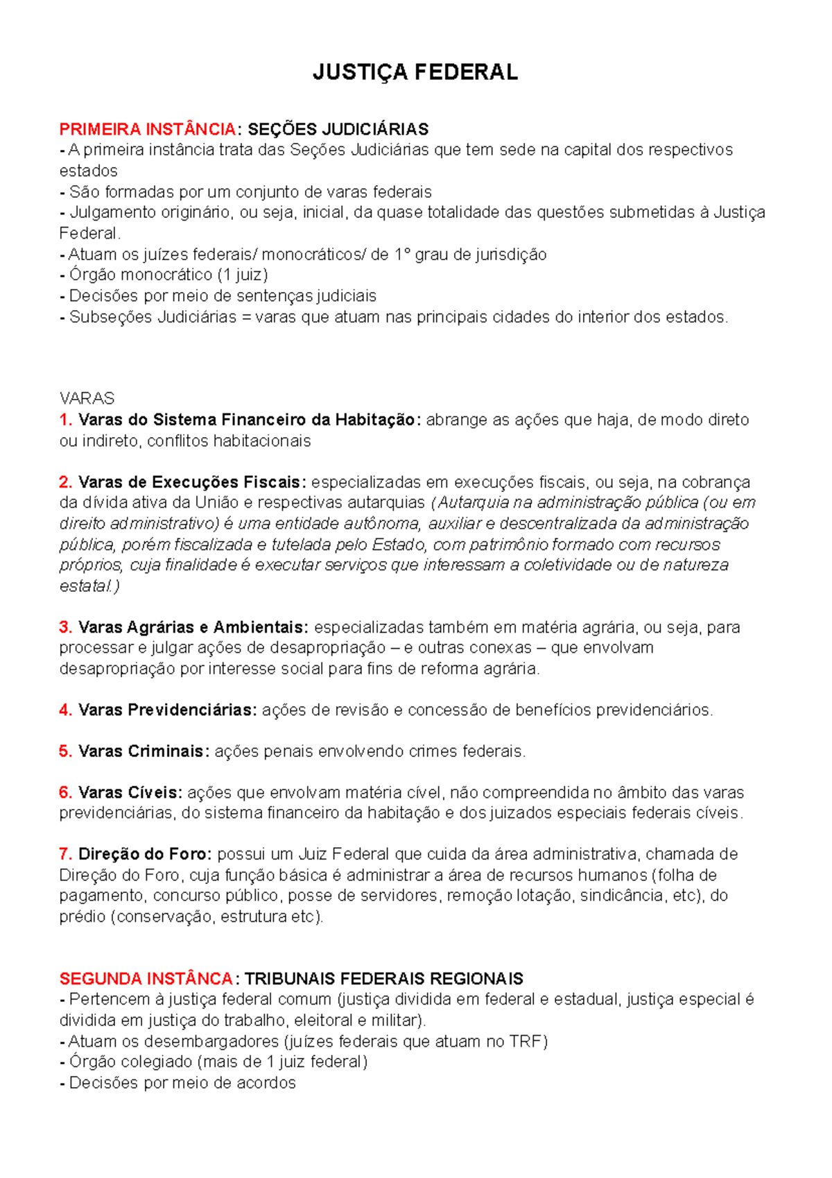 Resumo Justiça Federal - JUSTIÇA FEDERAL PRIMEIRA INSTÂNCIA: SEÇÕES ...