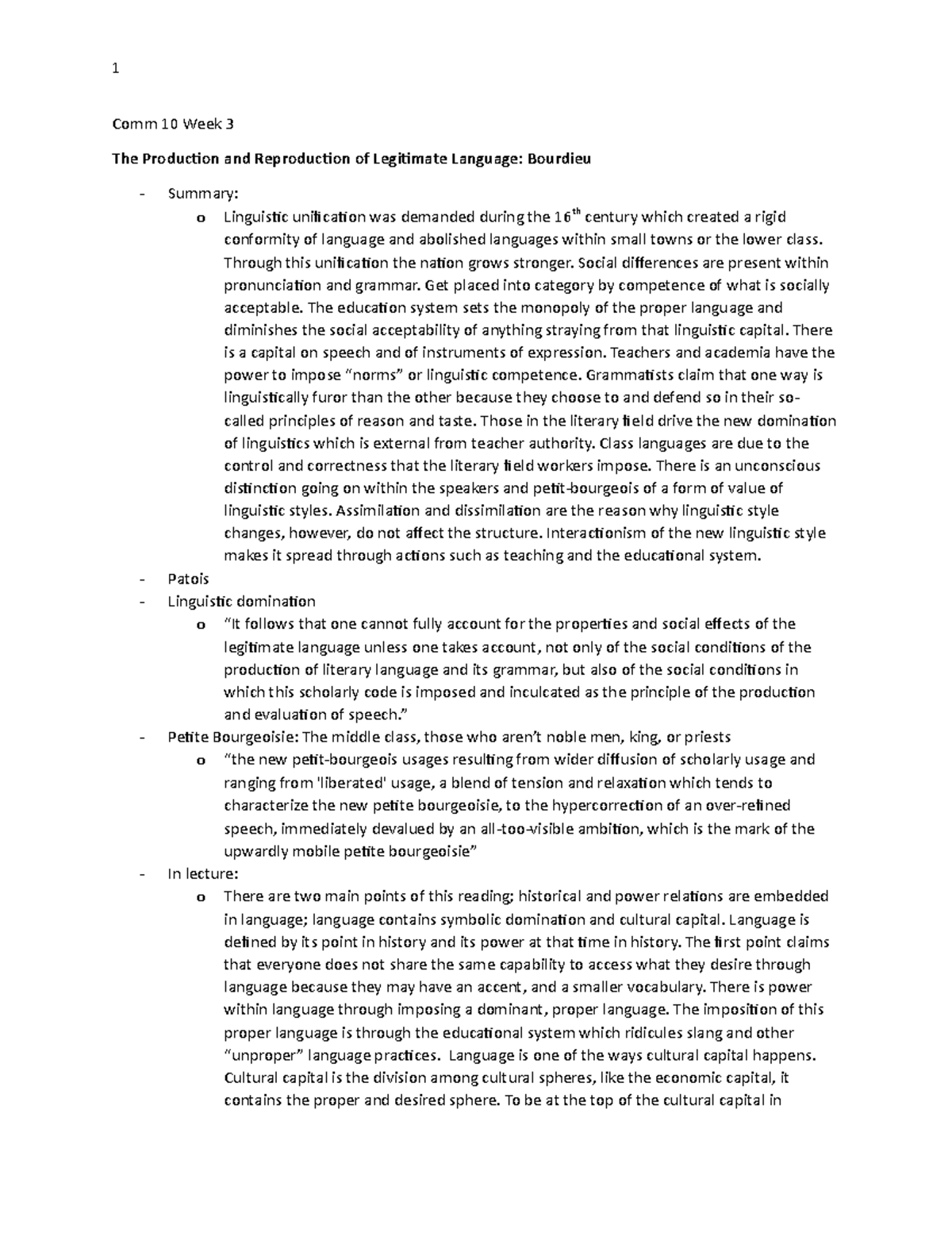 Comm 10 Week 3 - Reading mixed with lecture notes for week 3. - Comm 10 ...