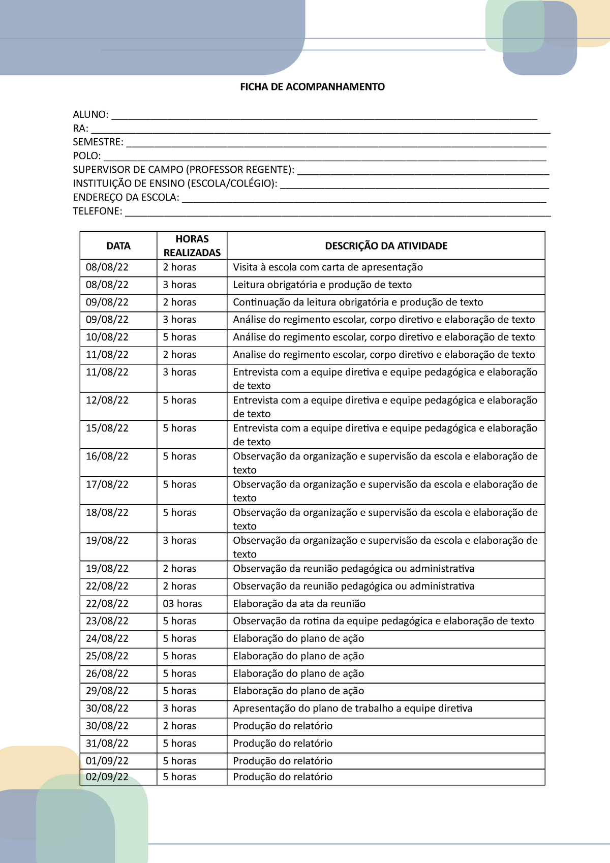 Ficha De Acompanhamento Ficha De Acompanhamento Aluno Studocu