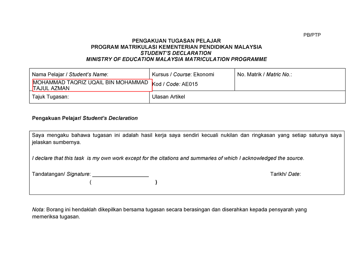 assignment account matrikulasi sem 2