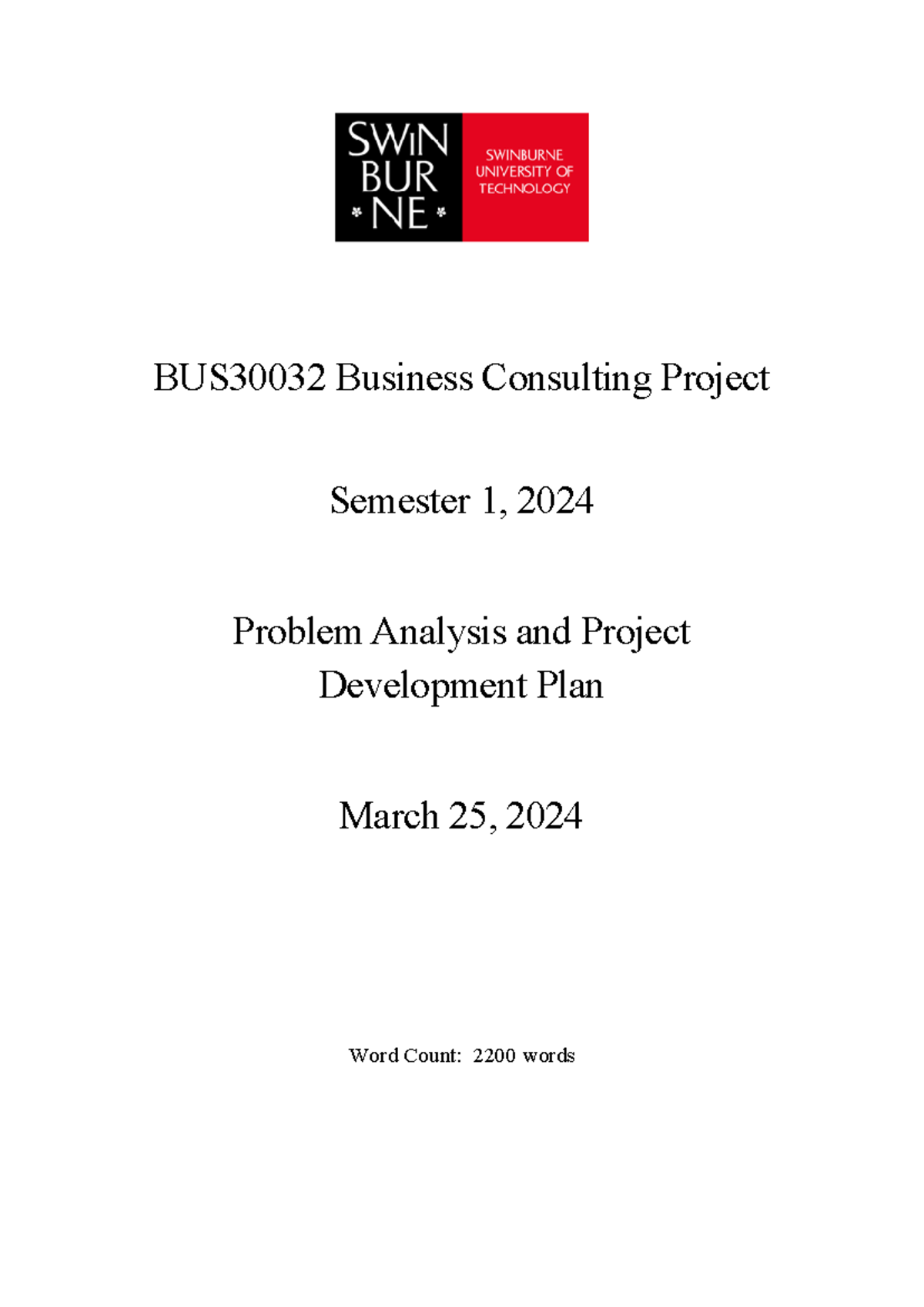BUS30032 Project Development Plan - BUS30032 Business Consulting ...