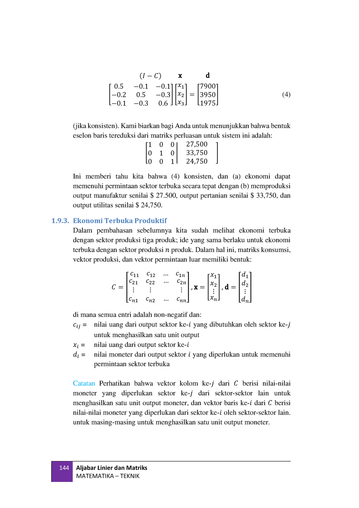 1 - Tugas - 144 Aljabar Linier Dan Matriks MATEMATIKA – TEKNIK [ 0 −0 − ...