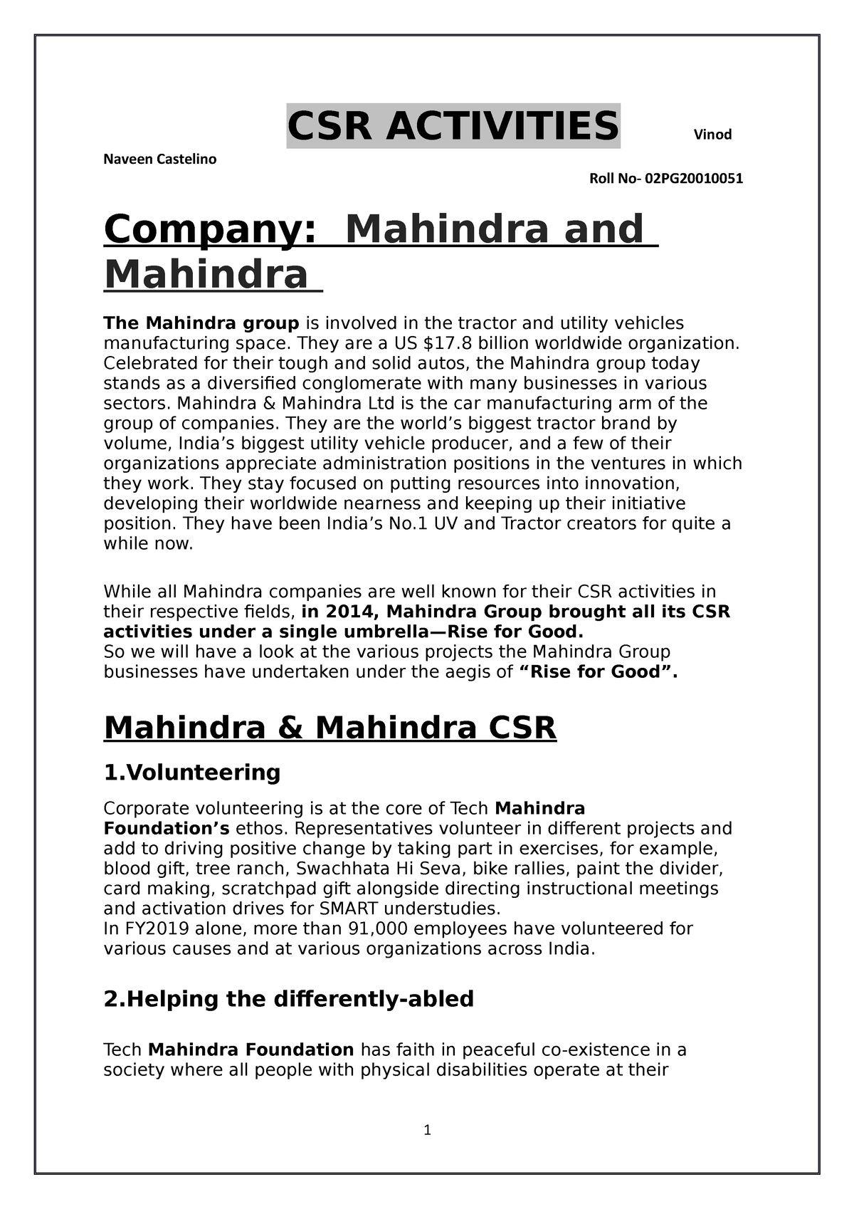 csr case study of mahindra and mahindra