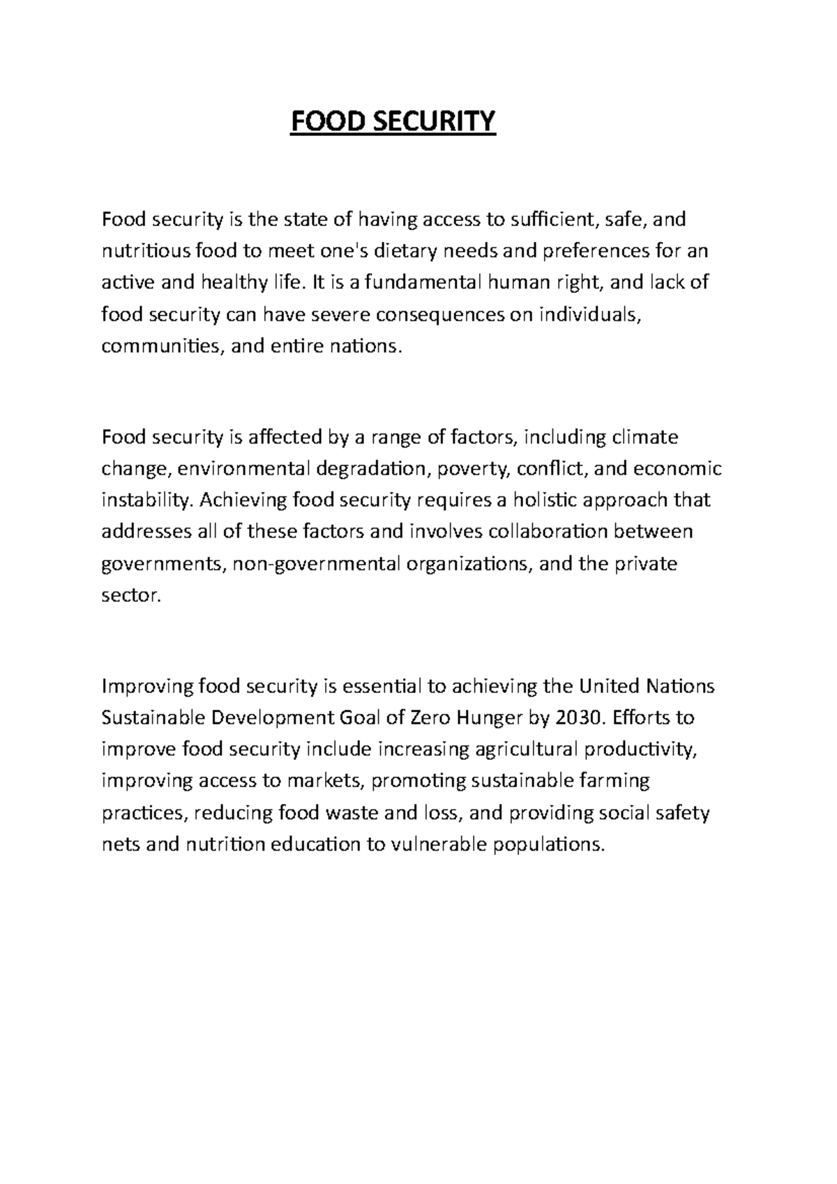 what is food security essay