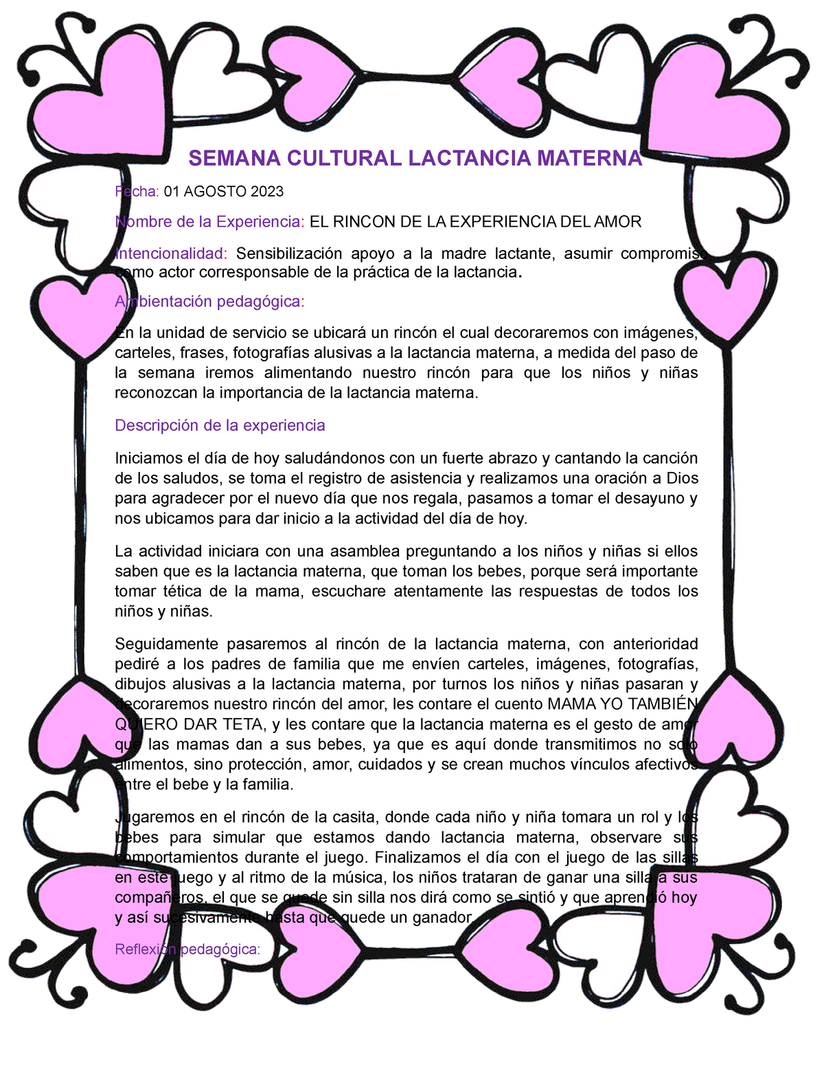 Planeación Semana Lactancia Materna - SEMANA CULTURAL LACTANCIA MATERNA ...