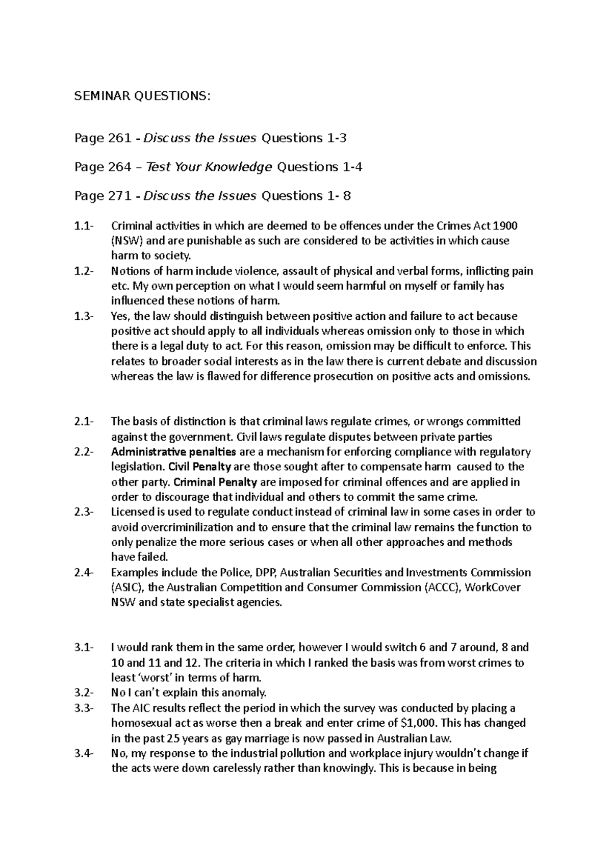 Seminar Questions- week 11 - SEMINAR QUESTIONS: Page 261 - Discuss the ...