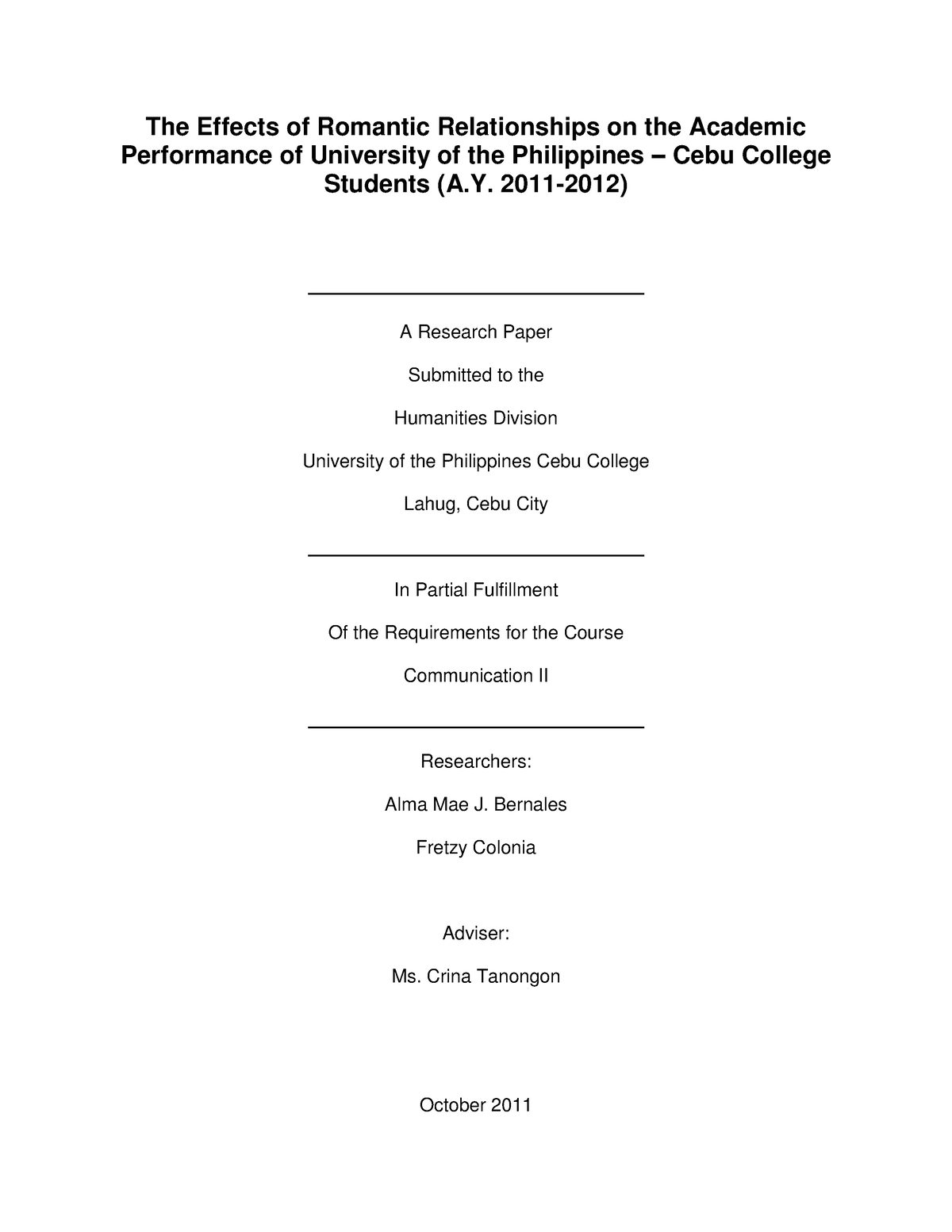 a research study on relationships