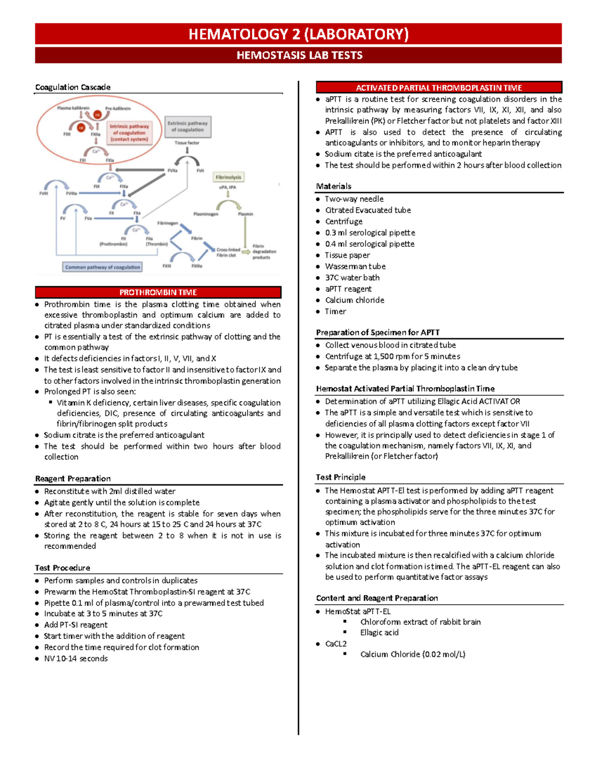 Hematology - Laboratory - Week 14 - Coagulation Cascade PROTHROMBIN ...