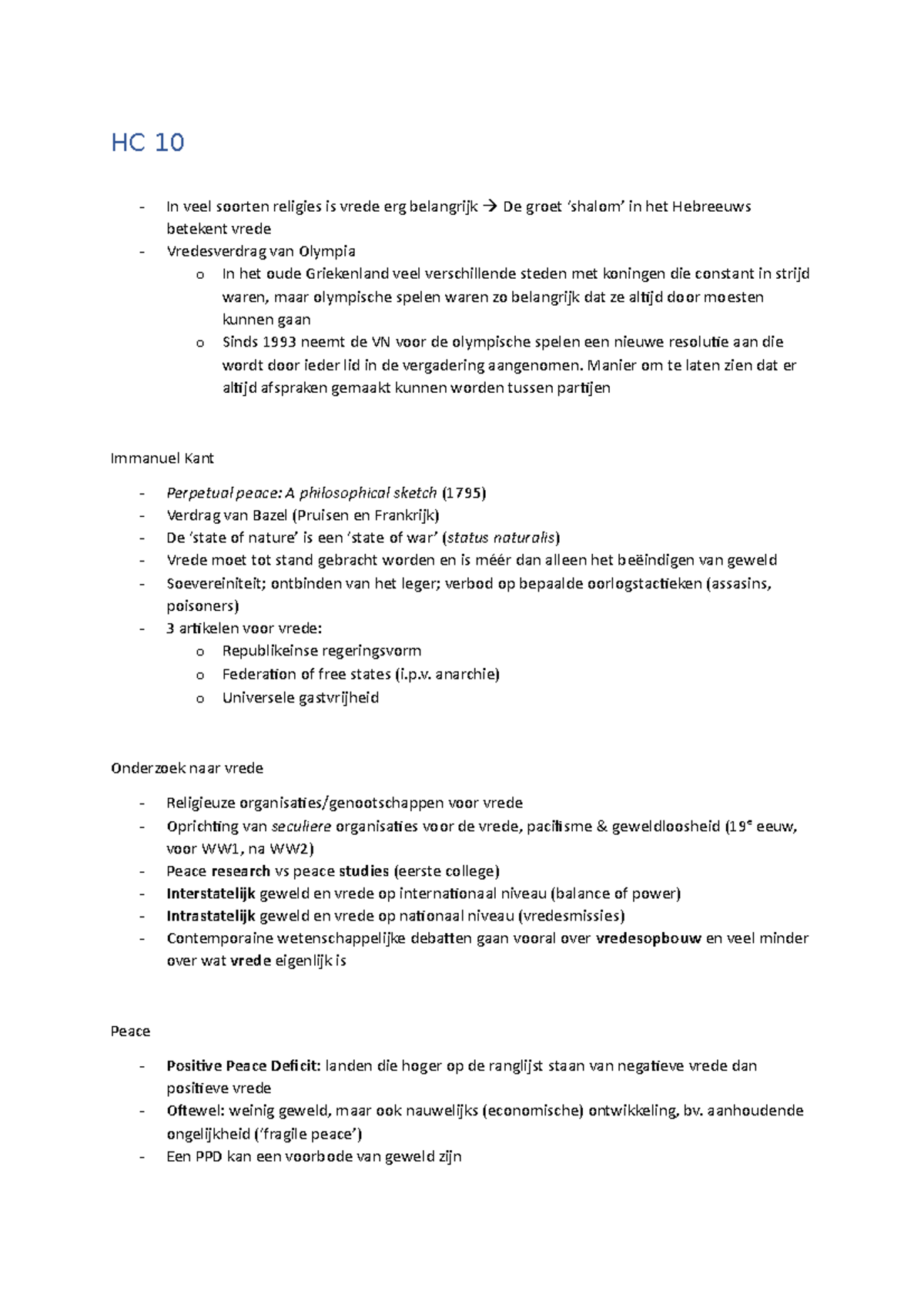 Hoorcollege 10 Aantekeningen - HC 10 In Veel Soorten Religies Is Vrede ...
