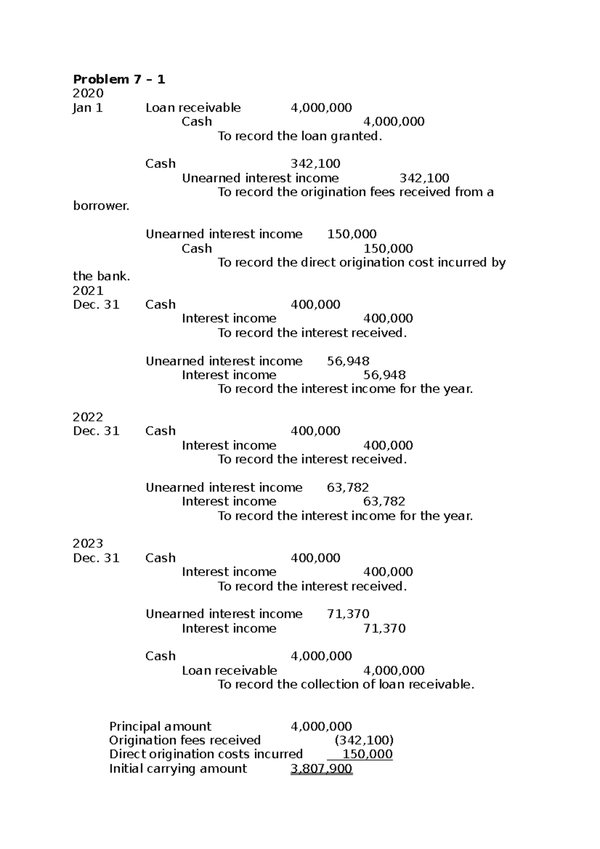 Intacc Chaprter 7 problems - Problem 7 – 1 2020 Jan 1 Loan receivable ...