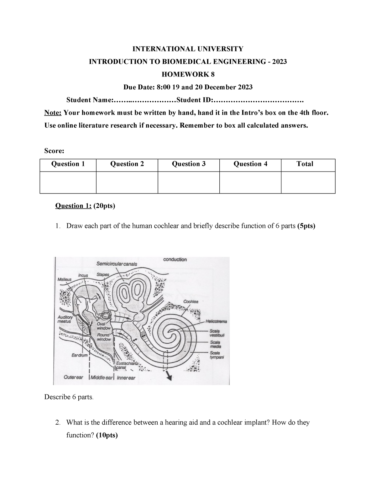 biomedical engineering homework