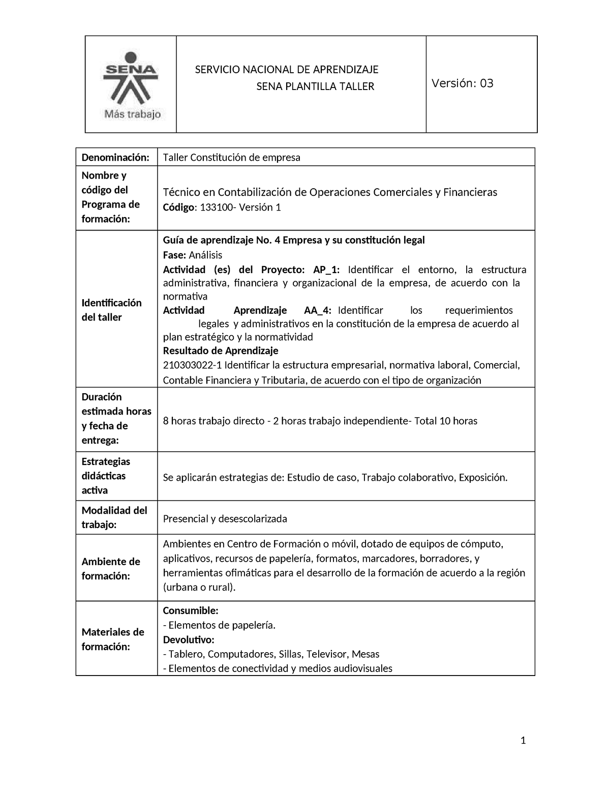 Taller Guía 4 Empresa Y Su Constitución Legal - SENA PLANTILLA TALLER ...