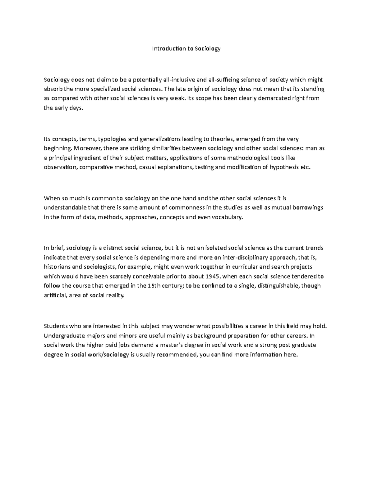 Introduction to Sociology 4 - Introduction to Sociology Sociology does ...
