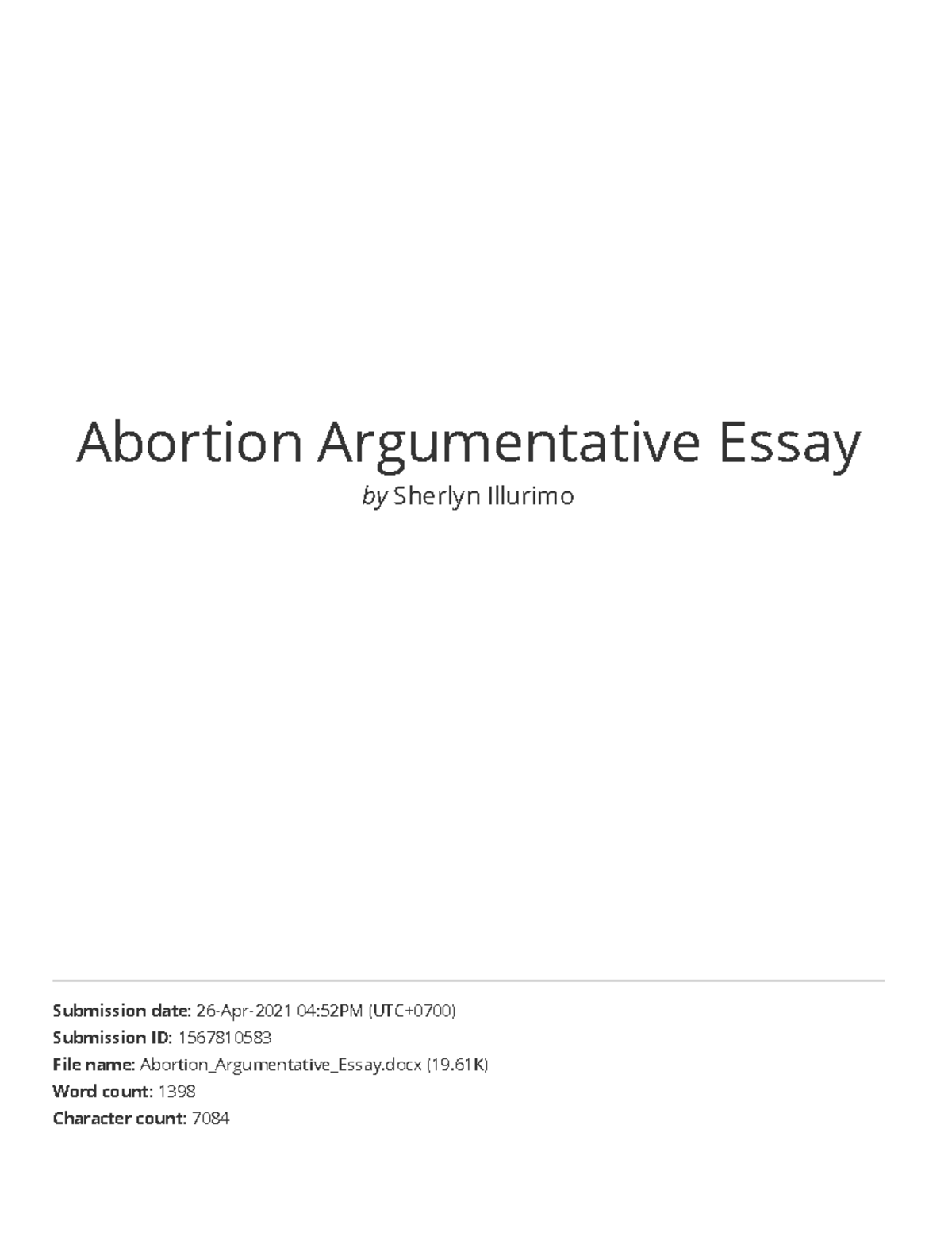 Attachment 2 - Coursework - Abortion Argumentative Essay by Sherlyn ...
