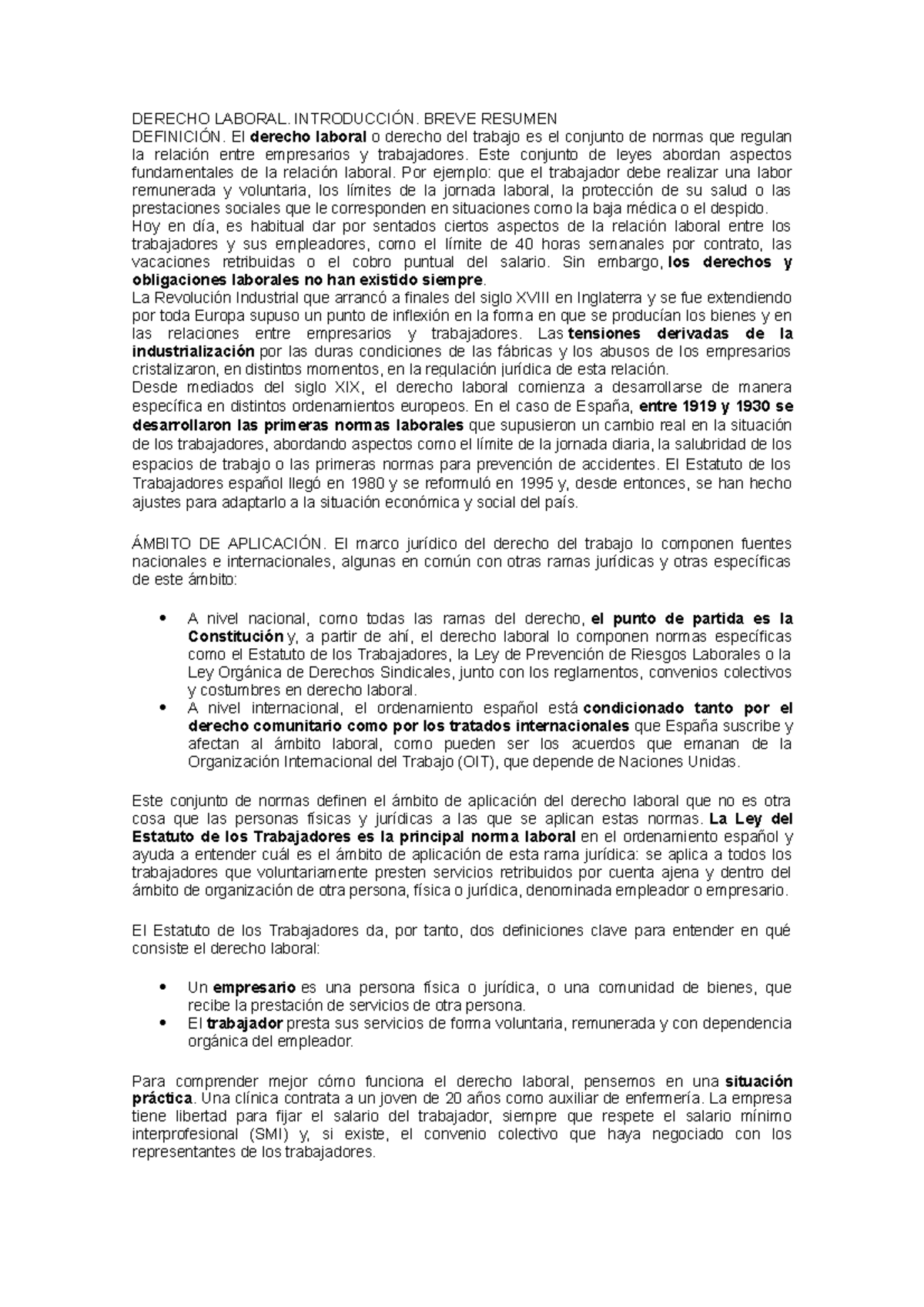 Introducción Al Derecho Laboral - DERECHO LABORAL. INTRODUCCIÓN. BREVE ...