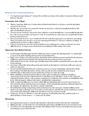 Chapter 1 Abnormal Psychology an Overview - Chapter 1 Abnormal ...