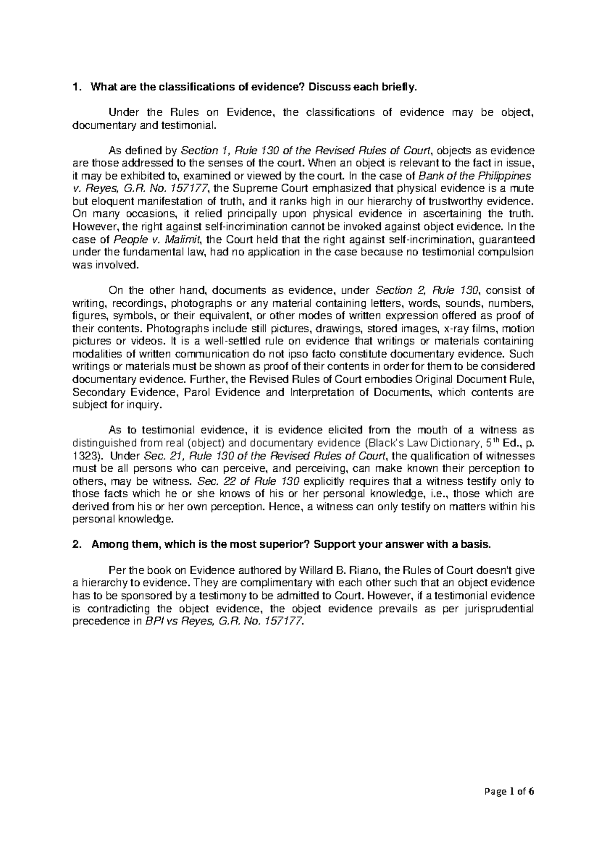 Evidence- Classification, etc - What are the classifications of ...