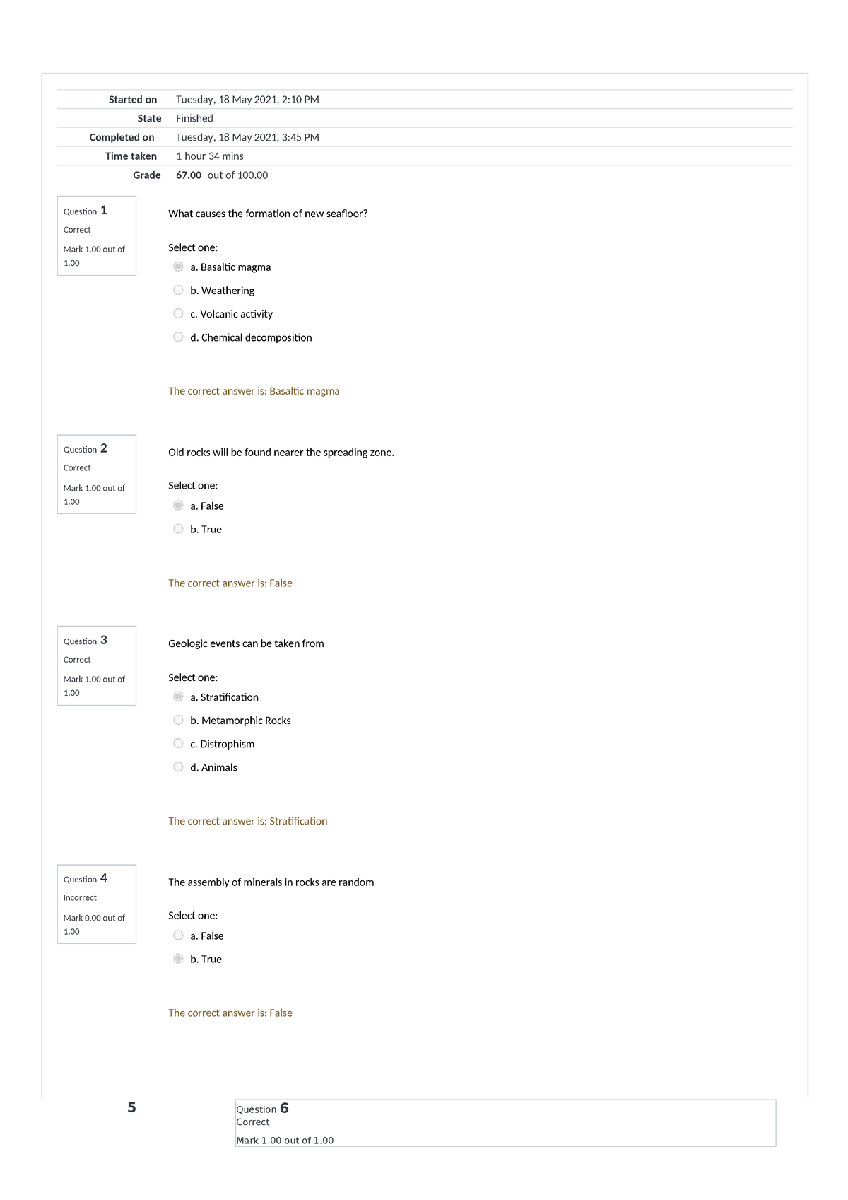 Grade 11 Science First Quarter EXAM - 5 Question 6 Correct Mark 1 out ...
