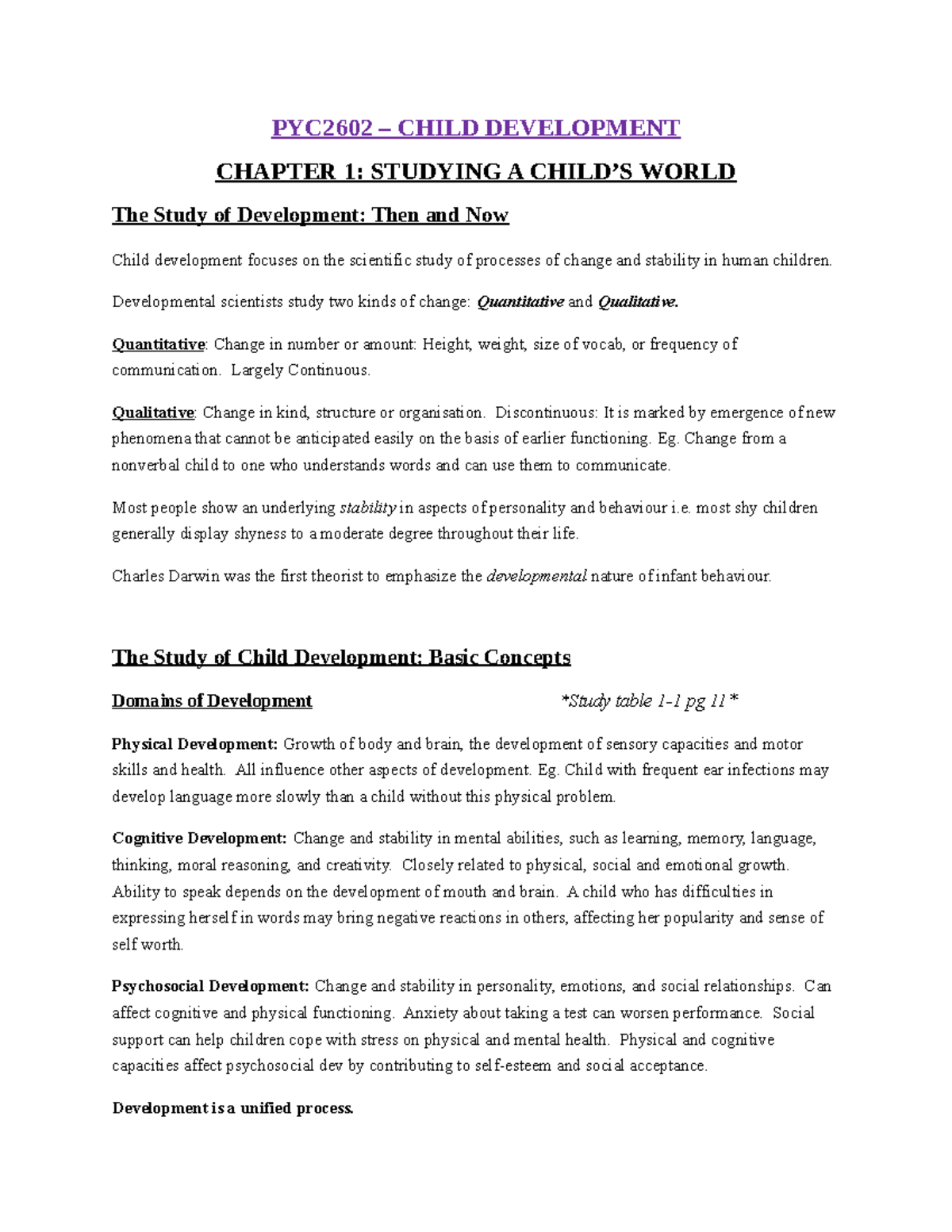 Child & Adolescent Development - PYC2602 – CHILD DEVELOPMENT CHAPTER 1 ...