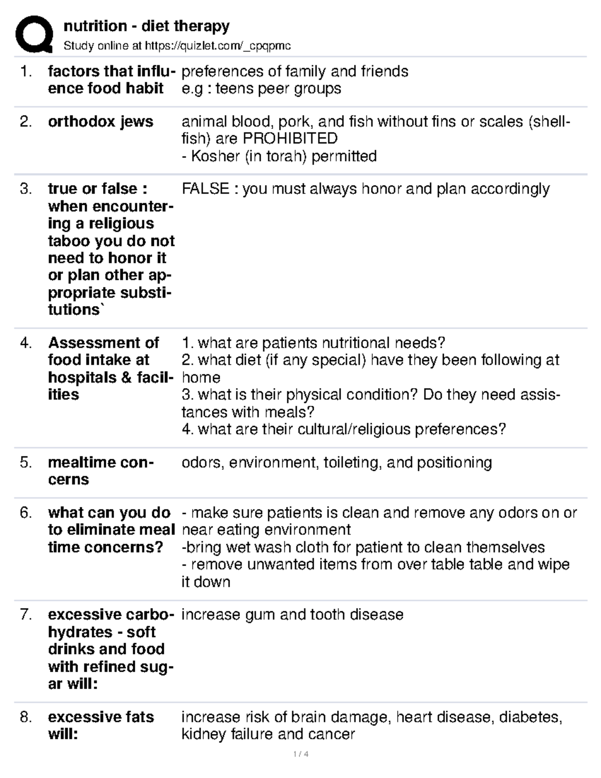 Nutrition diet therapy Study online at quizlet/_cpqpmc factors that