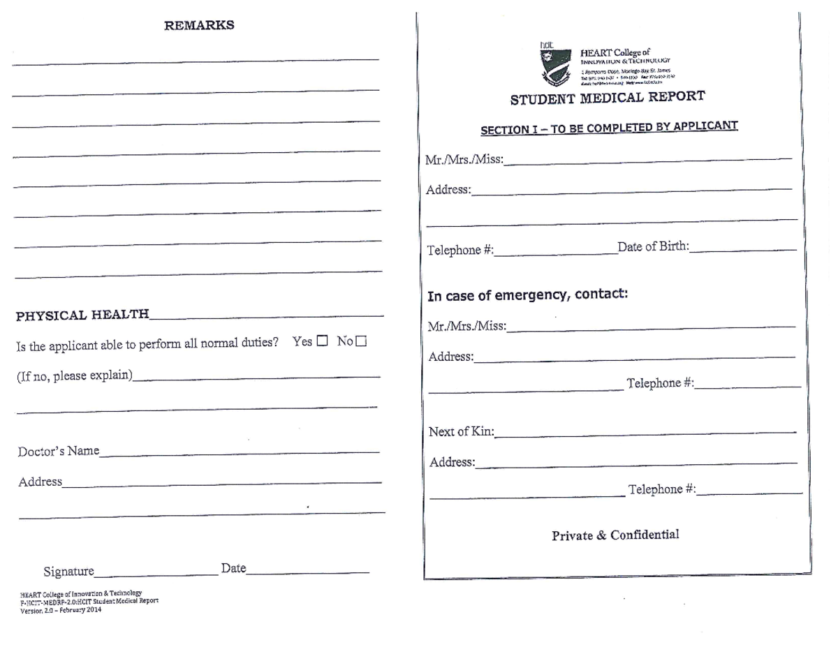Medical Form copy - Studocu