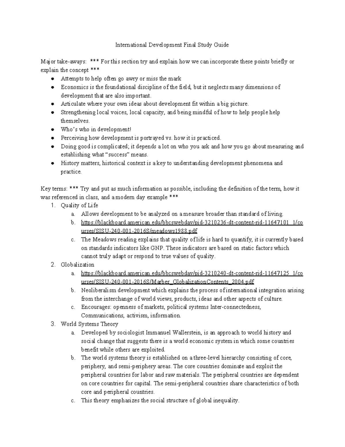 International Development Final Study Guide - themselves. practice. 1 ...