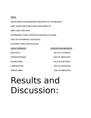 Cantilever beam deflection report - TITLE. INSTITUTION: DEDAN KIMATHI ...