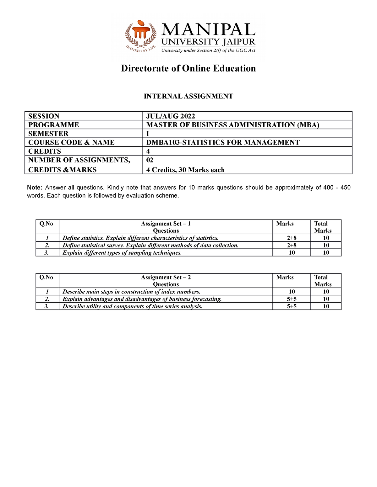 mba 102 assignment 1