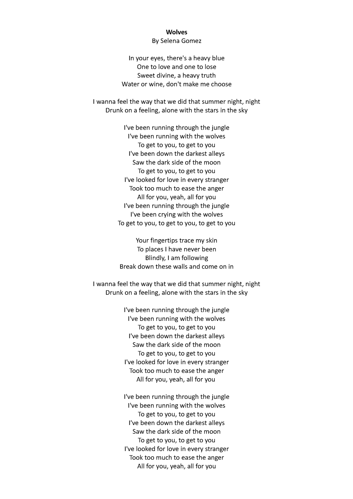 Wolves by Selena Gomez (Lyrics) - Wolves By Selena Gomez In your eyes ...