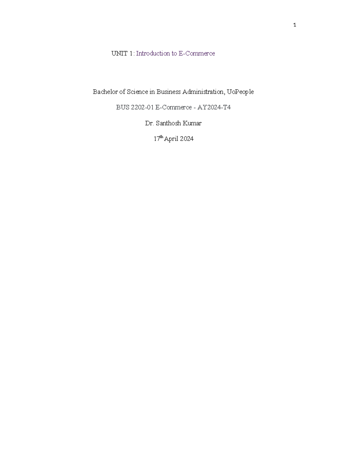 Unit 1 Introduction to E-Commerce W. A - UNIT 1: Introduction to E ...