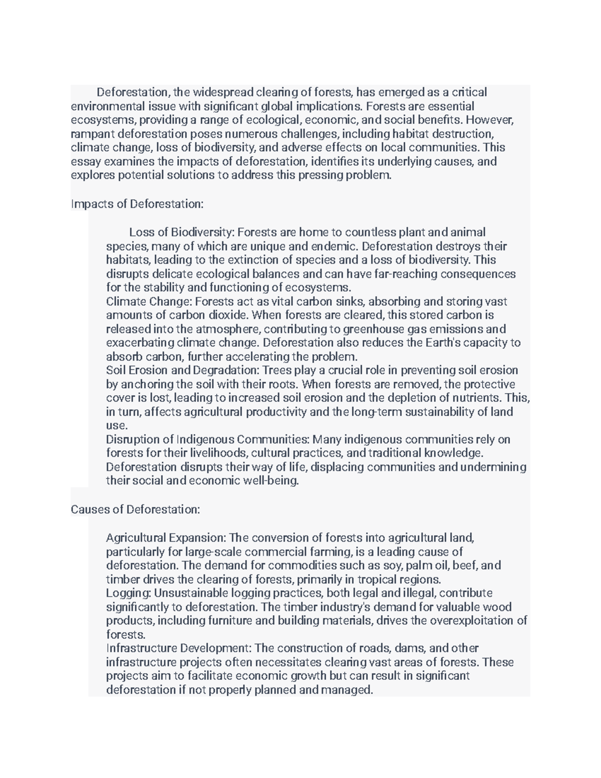 Deforestation Essay - Deforestation, the widespread clearing of forests ...