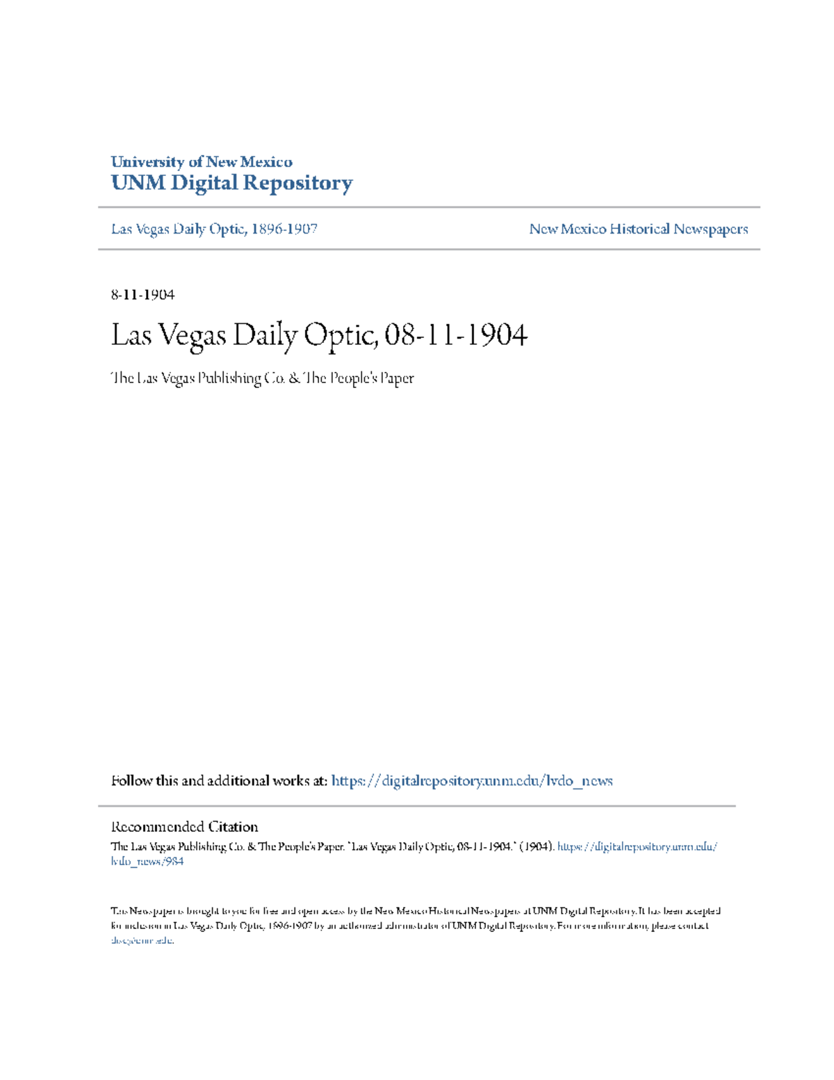 Las Vegas Daily Optic Las Vegas New Mexico - cm1xlf0