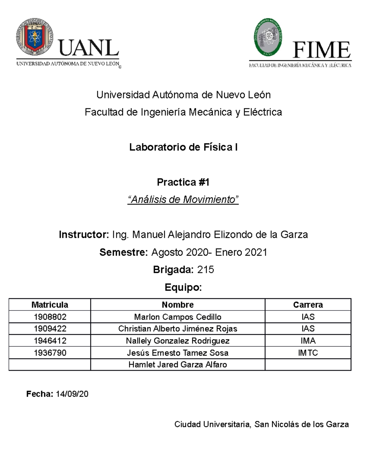 Practica #1 Lab. Fisica - Universidad Autónoma de Nuevo León Facultad ...