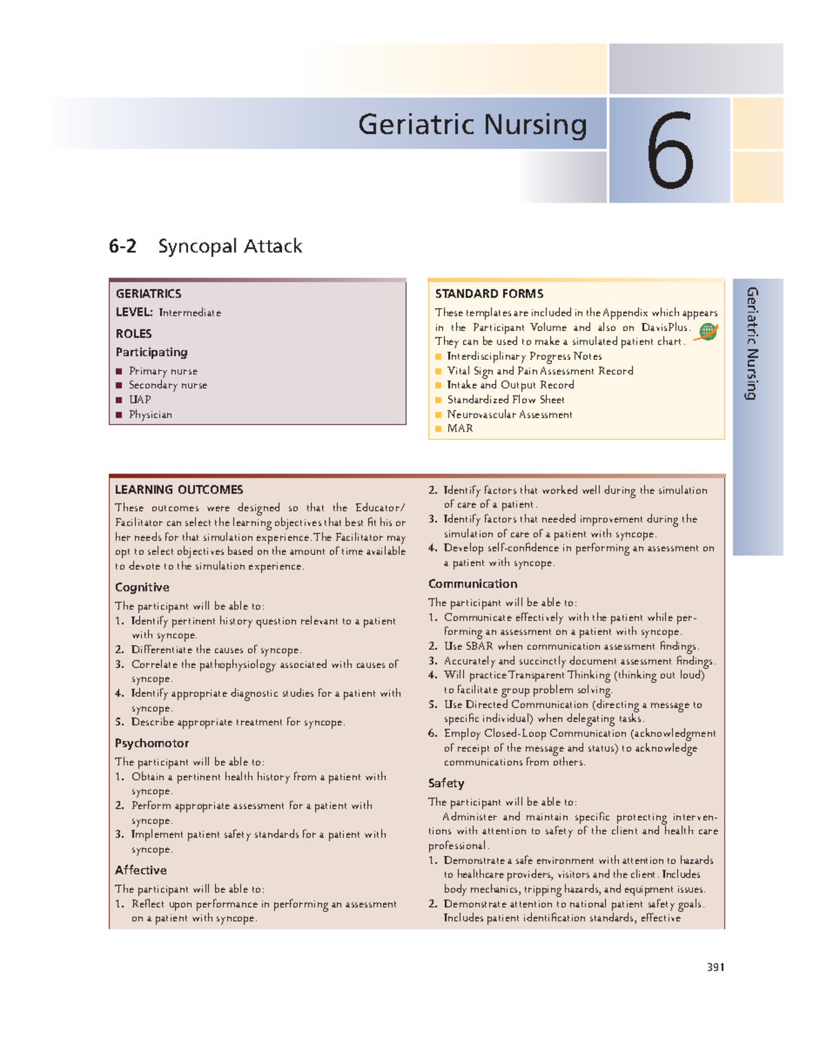 Syncopal Attack Simulation - 391 Geriatric Nursing 6 Geriatric Nursing ...