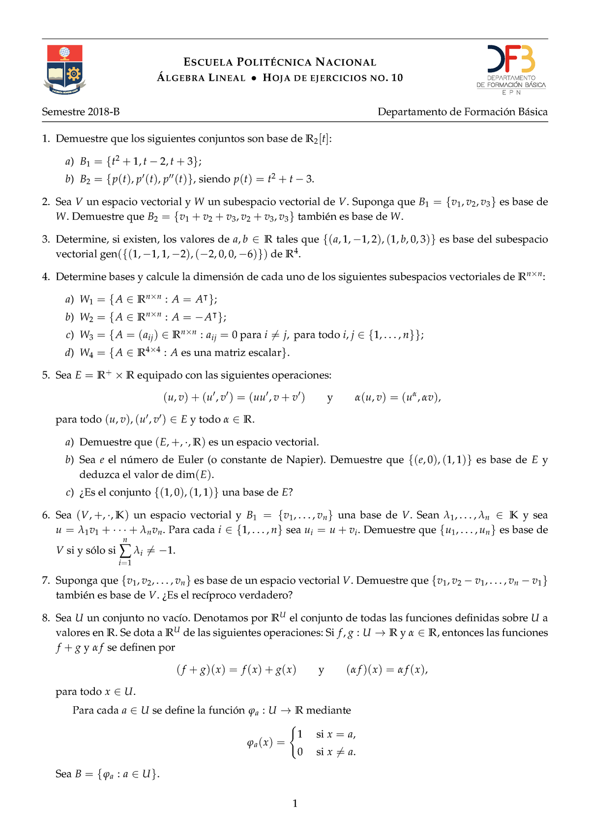 Hoja Ejercicios Algebra 10 Epn Studocu