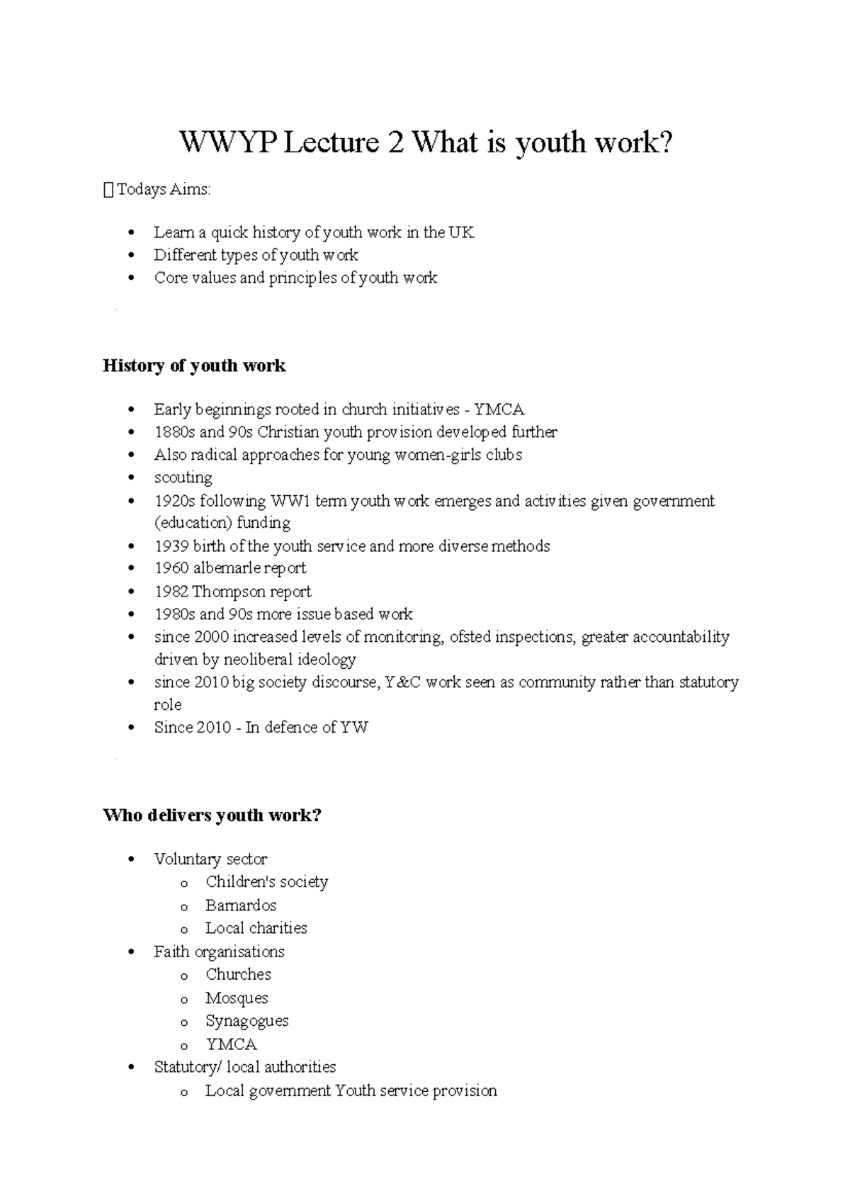 WWYP WEEK 2 What is youth work WWYP Lecture 2 What is youth work? 🐀