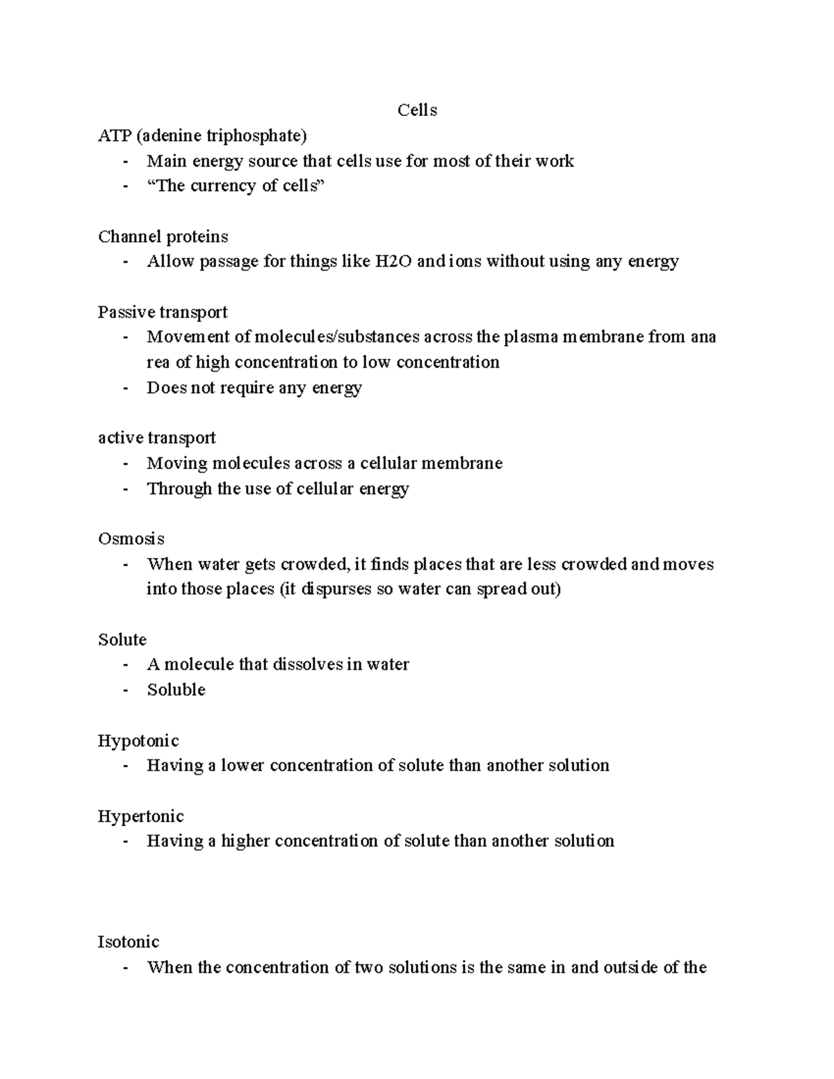 Cells - Cells ATP (adenine triphosphate) Main energy source that cells ...