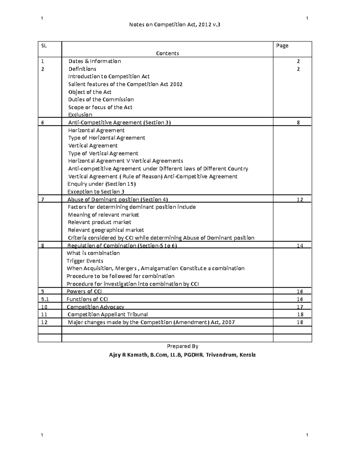 Comp. Law Notes - Competition Law - Notes on Competition Act, 2012 v ...