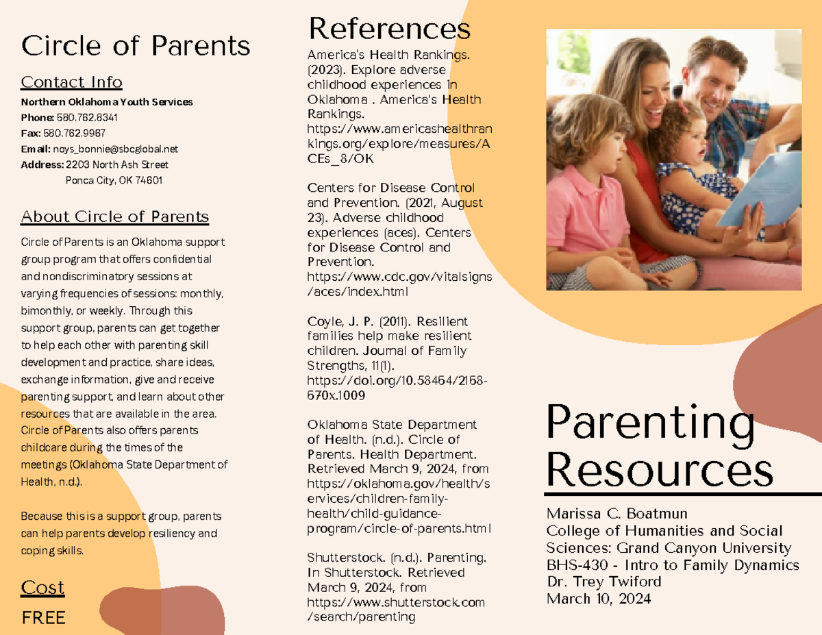 BHS-430 Topic 8 - Family Information Referrals Brochure - Parenting ...