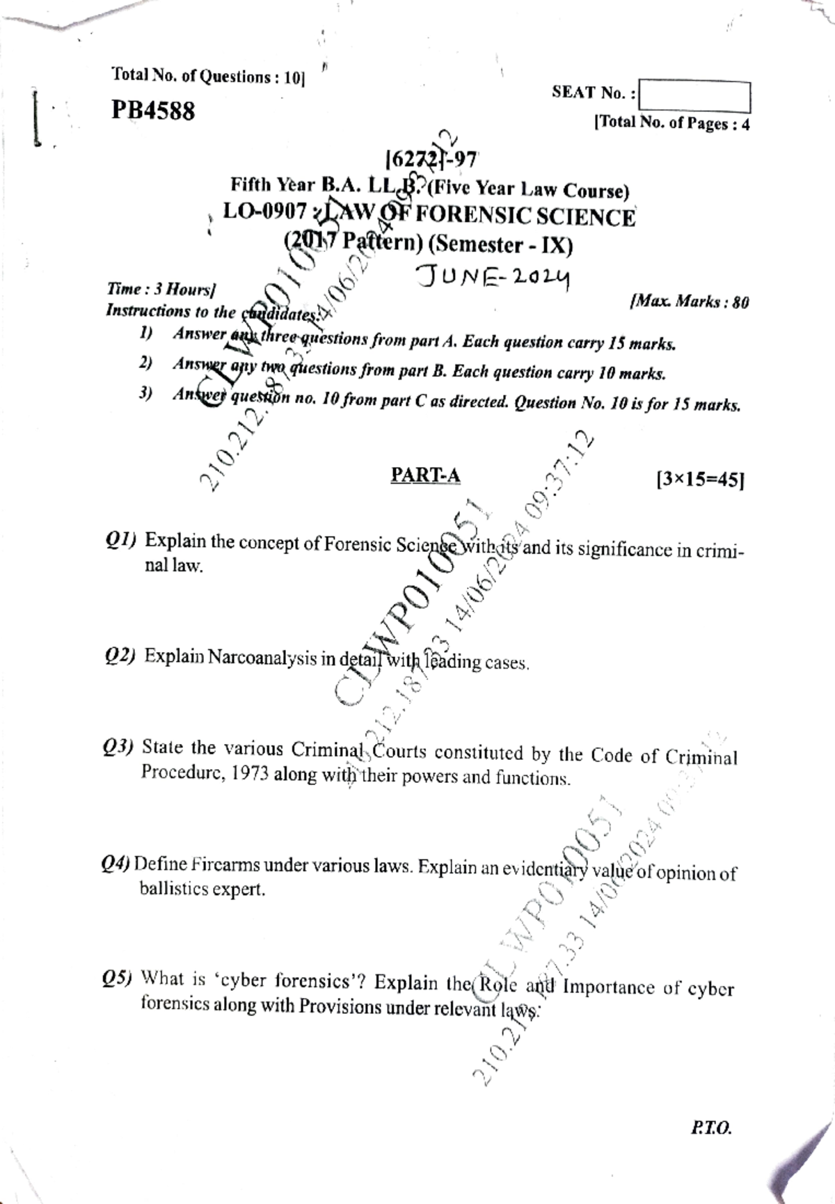Forensic Science Question Papers - Total No. of Questions : 10] PB Time ...